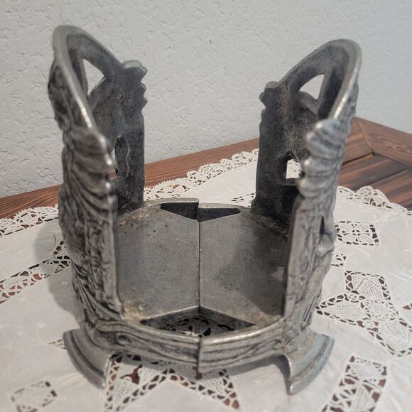 Vtg Carson 1999 Pewter Candle Holder Cherub Angel Rabbit Bunny 5 x 4.5" Medieval - Picture 2 of 10